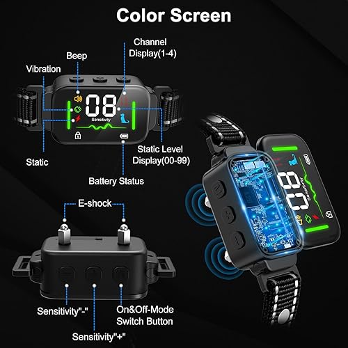 Miniatura 5 de Fdceligoo - Collar antiladridos inteligente recargable con correa de repuesto, collar antiladridos con sensibilidad ajustable, choque de vibración,