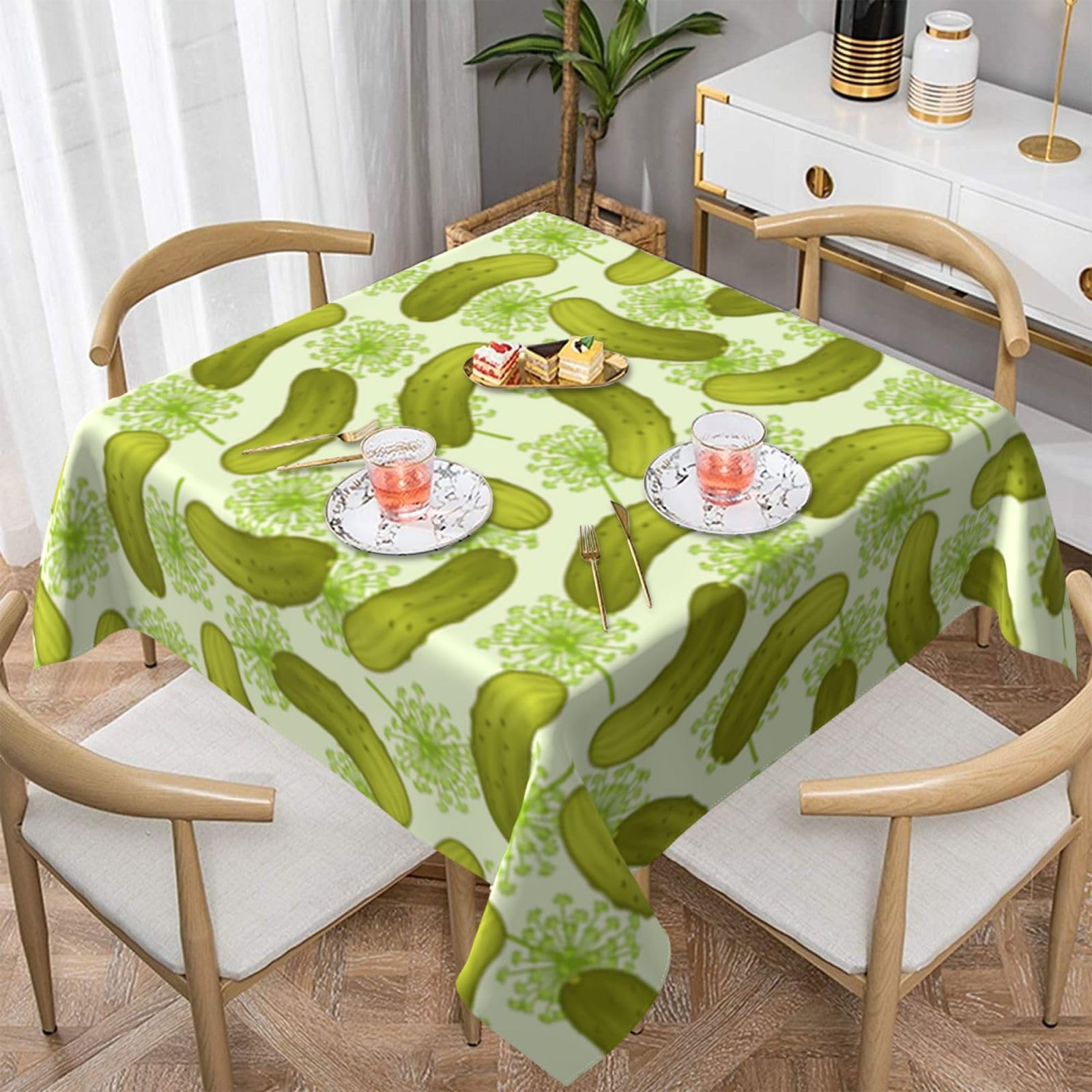 DCEHGEW Sushi Dill Pickles Prints Square Tablecloth 152x152 CM, Waterproof Fabric Table Cloth for Dining Table, Farmhouse Table Cover for Kitchen Dining Tabletop Decoration
