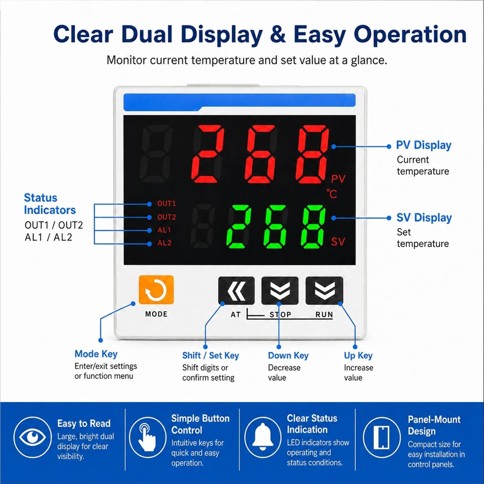 CTN4L-411 Controlador de Temperatura Digital PID Inteligente 96x96 mm Termostato con Pantalla Dual Entrada Universal K E J L T R S PT100 CU50 Salida de Relé SSR(CTN4L-43A1R)