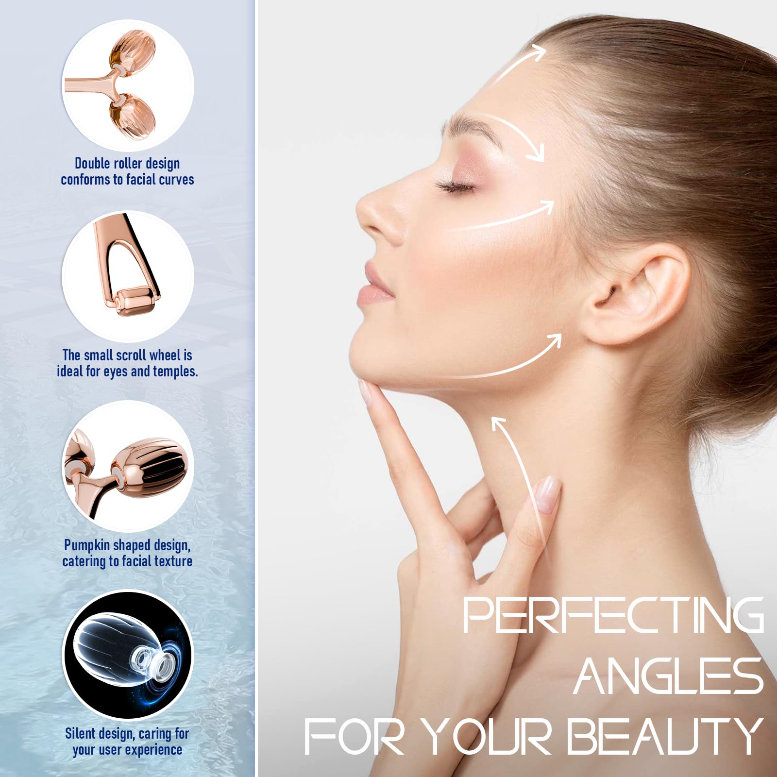 Yeamon Gua Sha - Juego de herramientas faciales y rodillo facial, herramienta de masaje facial para rutina de cuidado de la piel de las mujeres, rodillo de acero inoxidable refrescante para esculpir