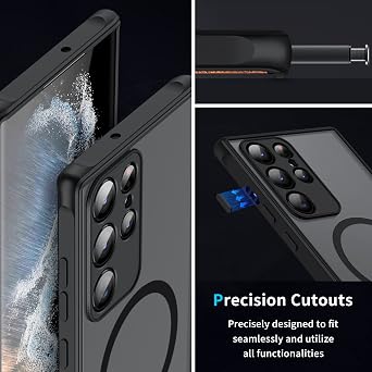 HikerClub Magnetic Case for Galaxy S25 Ultra (2025), Compatible with Wireless Charger, Slim Fit Amti-Scratch Translucent Frosted Matte Back Shockproof Protective Cover
