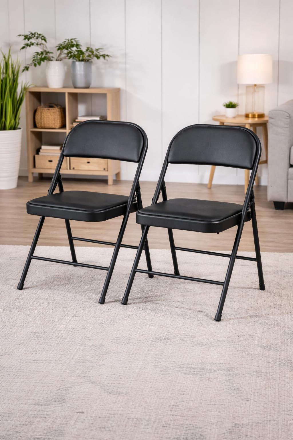 MLU Set of 2 Folding Chairs with Padded Seat & Backrest, Heavy-Duty Steel Frame, Portable & Compact Foldable Chairs, Waterproof Vinyl Cushion, No Assembly Required, Black-image-11