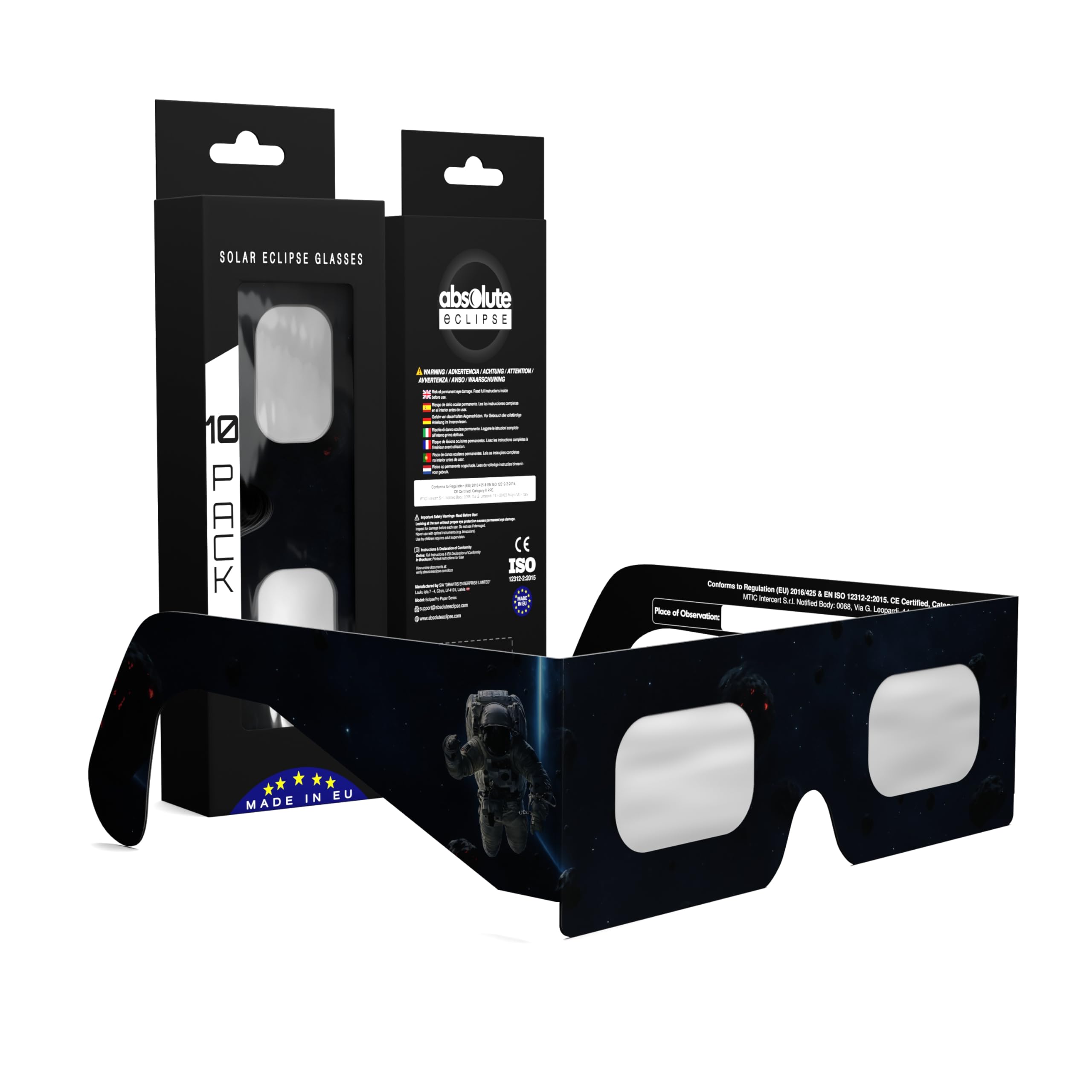 Solar Eclipse Glasses ISO 12312-2 CE Certified | Safe Solar Viewing Glasses UK | Paper Cardboard Frame | Total Solar Eclipse August 2026 | Made in EU | 10 Pack | EVA โ image 1