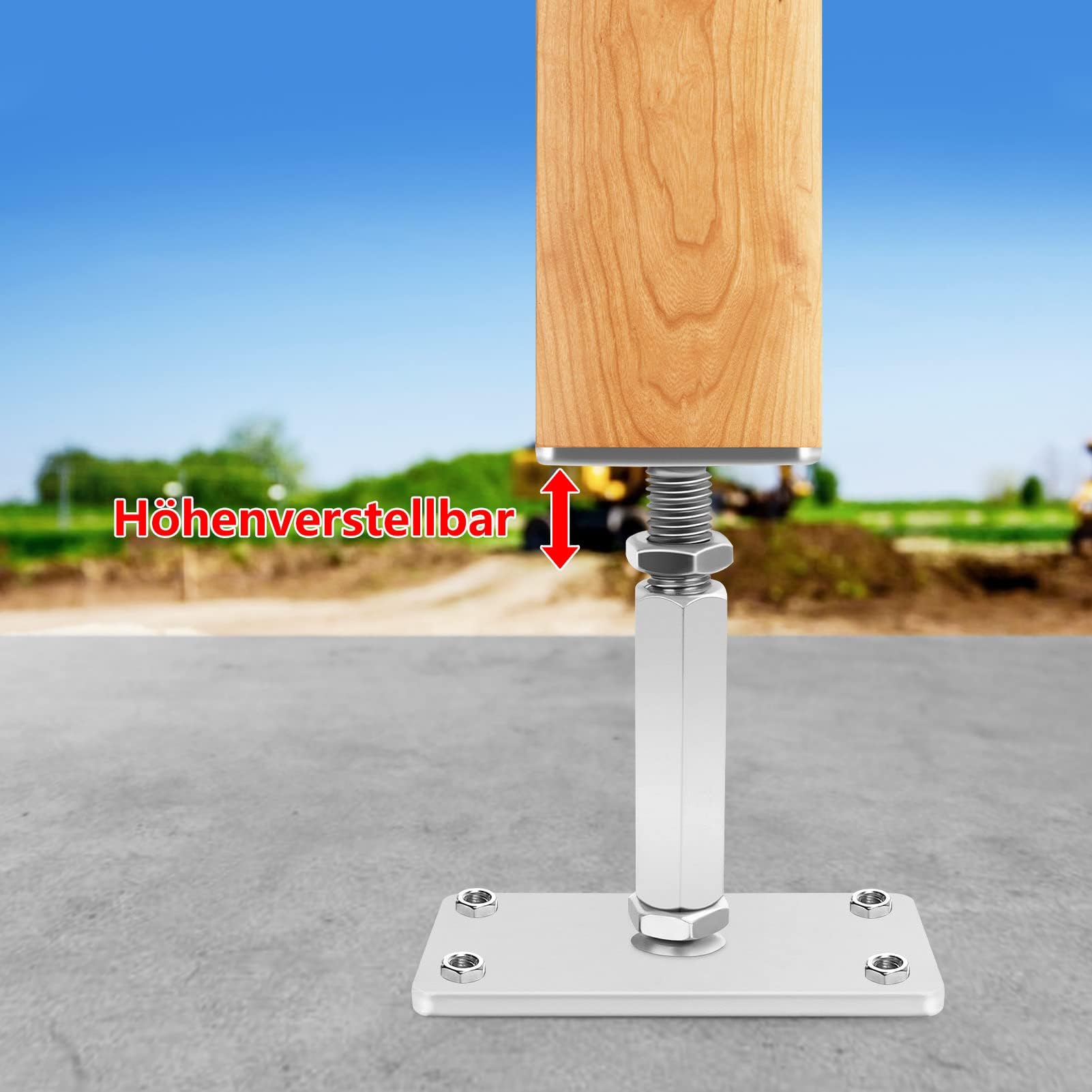 Pfostenträger, 10 Stück Pfostenträger Höhenverstellbar, Pfostenschuh Stützenfuss Verstellbar Höhe 140-200 mm Verzinkt Bodenfuß Stützfuß Pfosten Füße Bodenplatte 160X80 mm Trägerplatte 80X80 mm