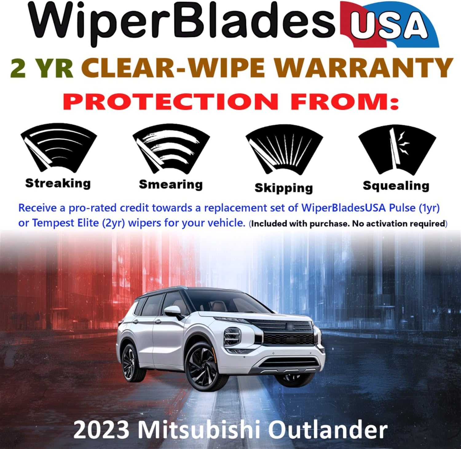 Beam Wiper Blades Set w/2yr Warranty compatible with Mitsubishi Outlander 2023 (Set of 2) Tempest Elite Wipers