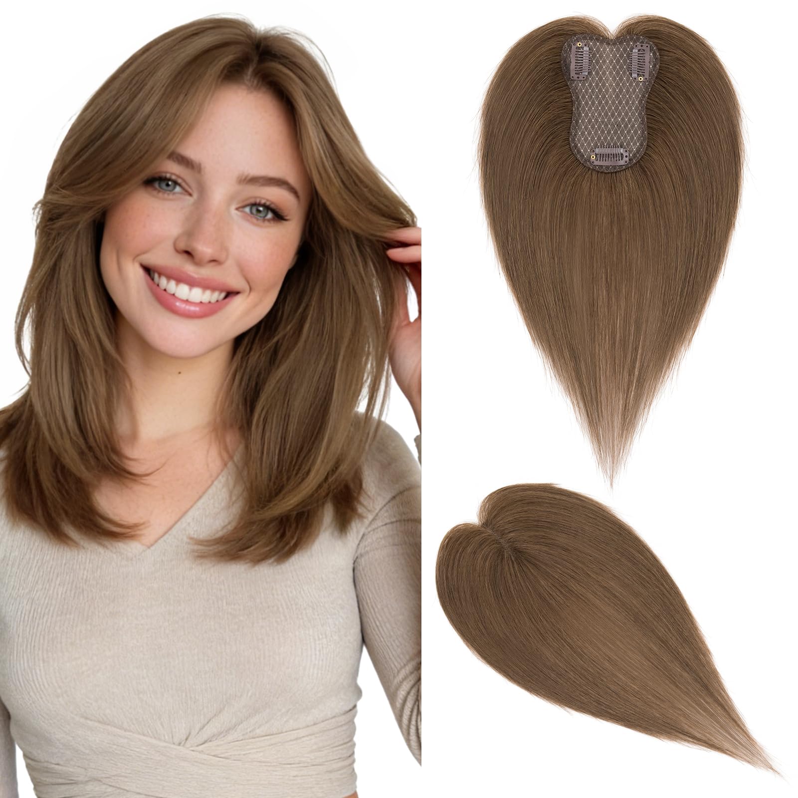 Photo 1 of Hairro Human Hair Topper Side Bangs #04 Medium Brown 10" 20g