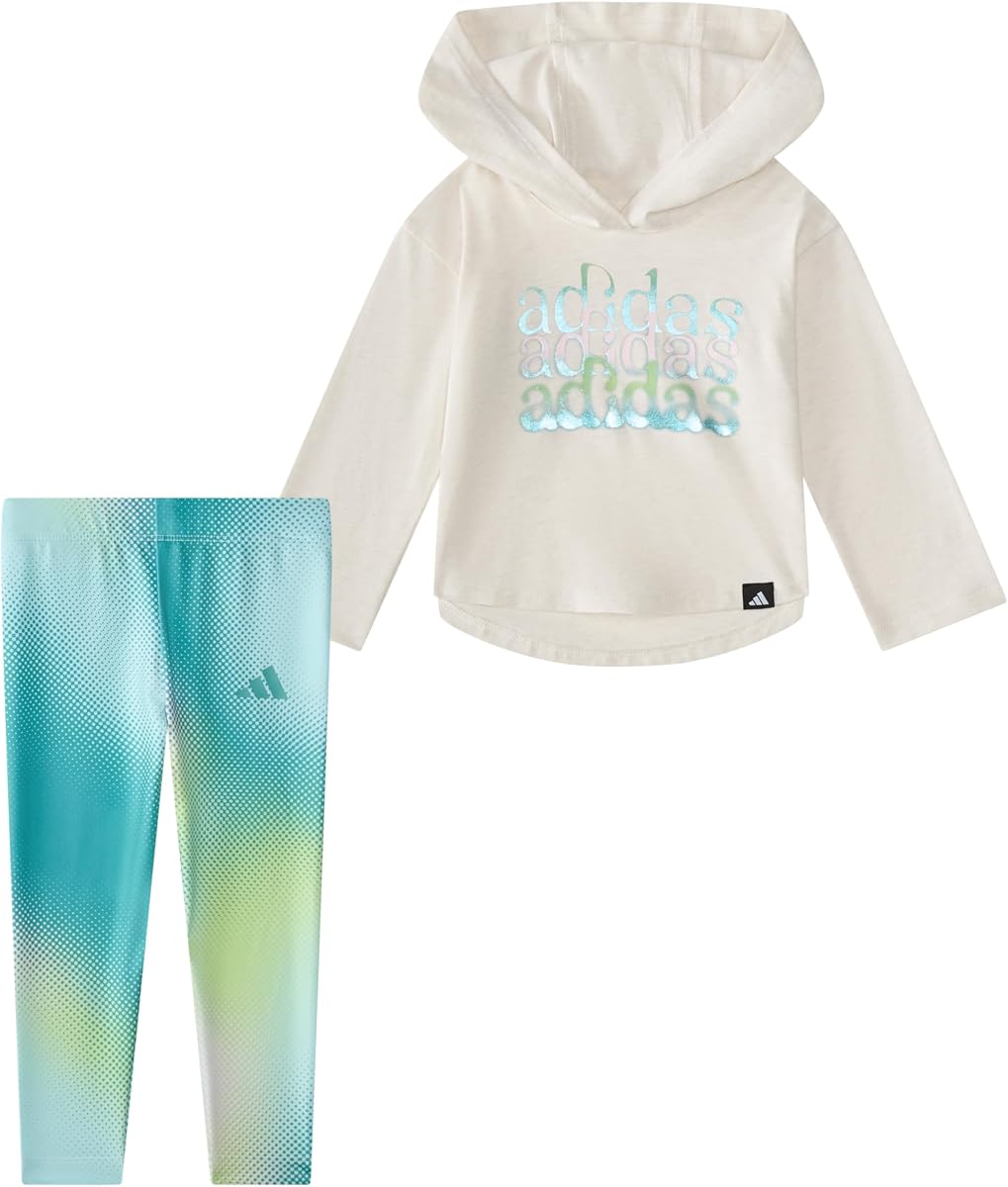 Conjunto de 2 piezas de camiseta jaspeada con capucha de manga larga y leggings estampados para bebé niña