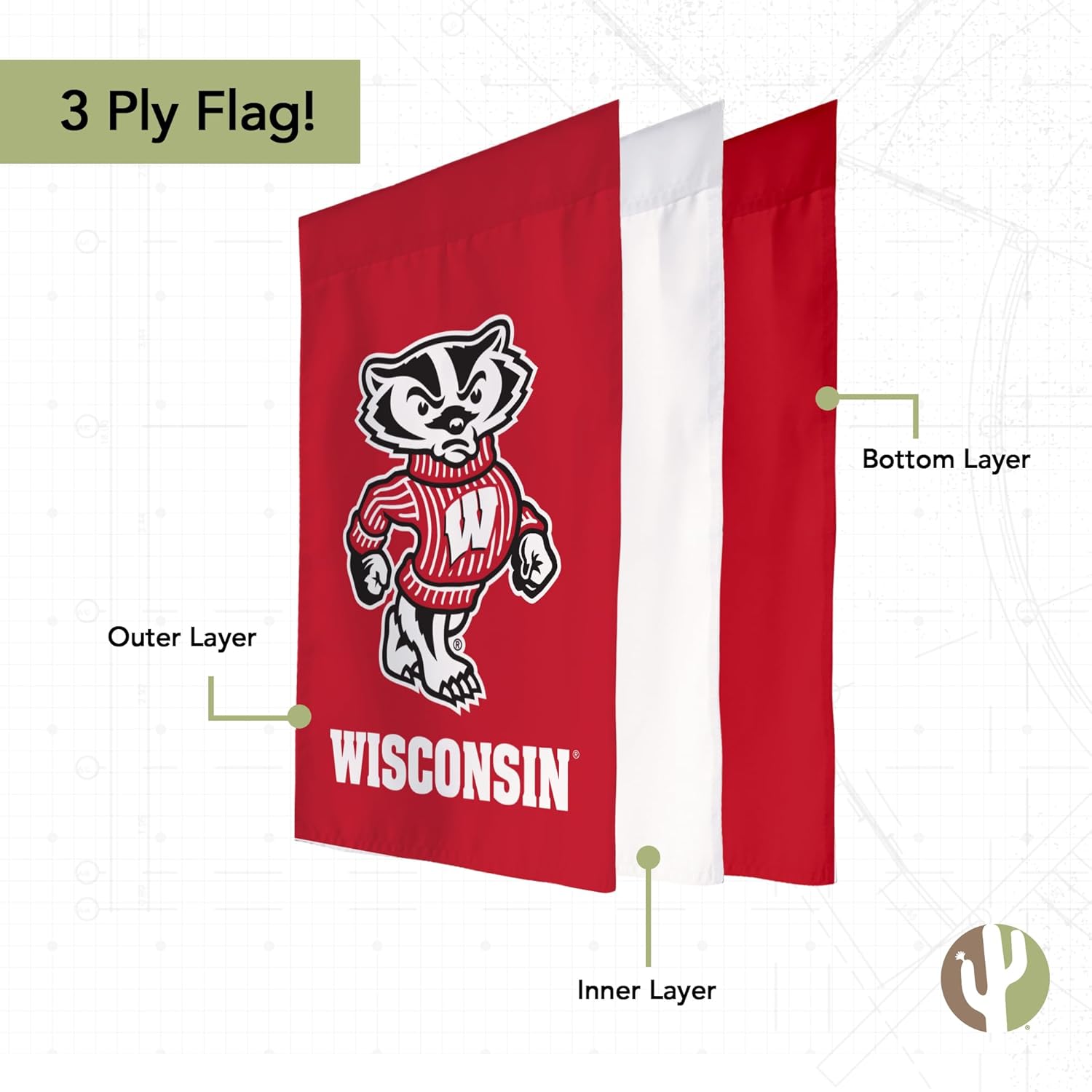 Desert Cactus University of Wisconsin UW Garden Flag – 19 x 12 inch Wisconsin Badgers Banner, For Outdoor Display and Events (Design I) - Image 4