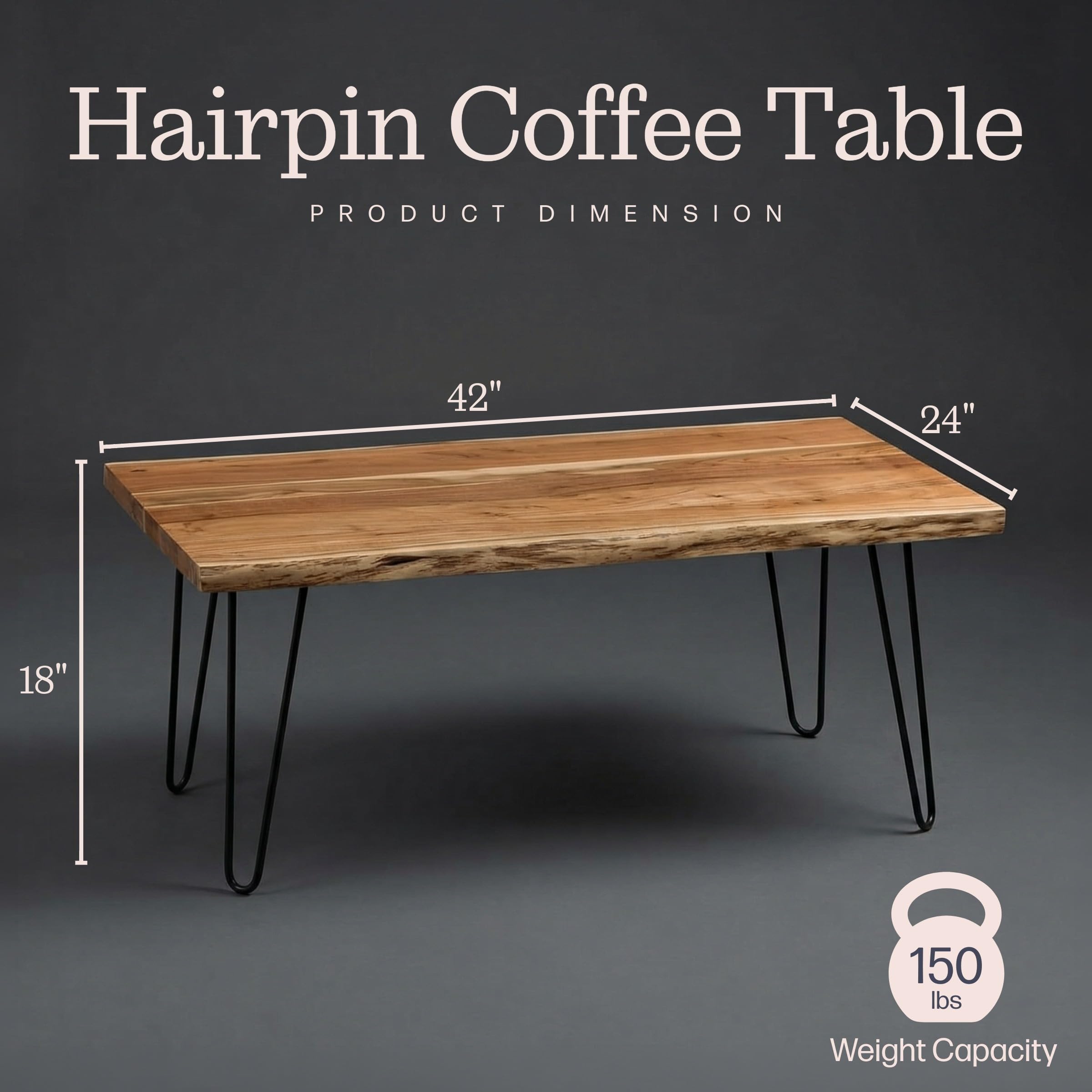 Alaterre Furniture Hairpin Natural Wood with Metal 42
