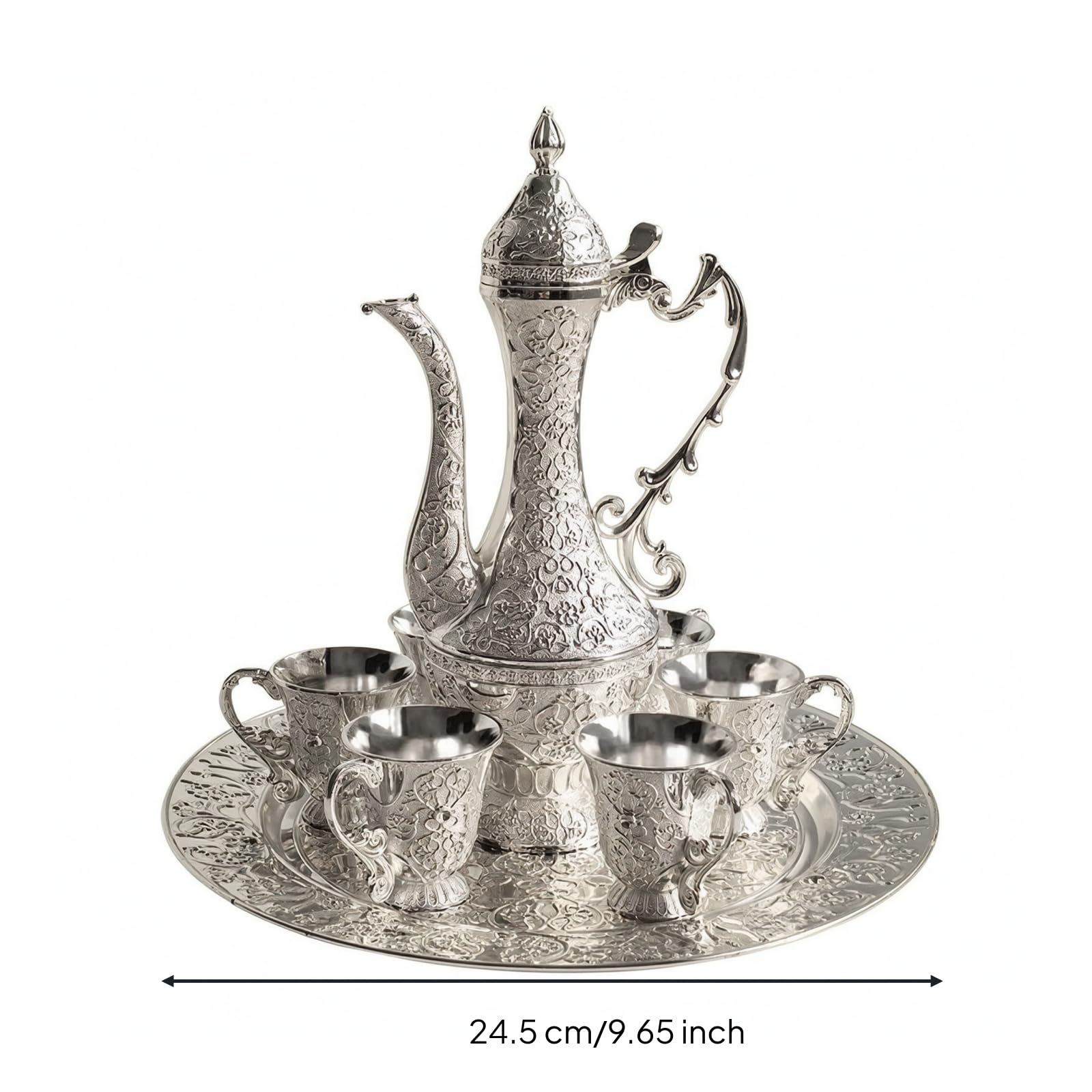 Servizio da Vino con Vassoio Argentato Decanter con Bicchieri Decorato Set di Calici Decanter per Collezionisti, Set Di Teiera E Tazze Con Motivo A Piccoli Fiori
