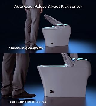 EUROTO Smart Toilet with Auto Open/Close Lid, Foot Sensor Flush, Instant Warm Water, Heated Seat, Warm Air Dryer, Night Light, Dual Flush Bidet