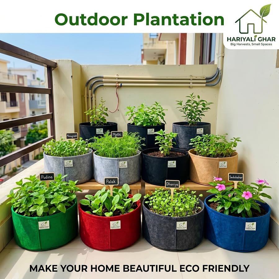 Image of 400 GSM Geo Fabric Round Grow Bags 12x6 Inch, Red Planting Bags for Terrace and Kitchen Gardening Pack of 3