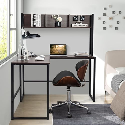 Miniatura 14 de Tangkula Escritorio reversible en forma de L con gabinete, escritorio esquinero para computadora que ahorra espacio con estantes de almacenamiento,