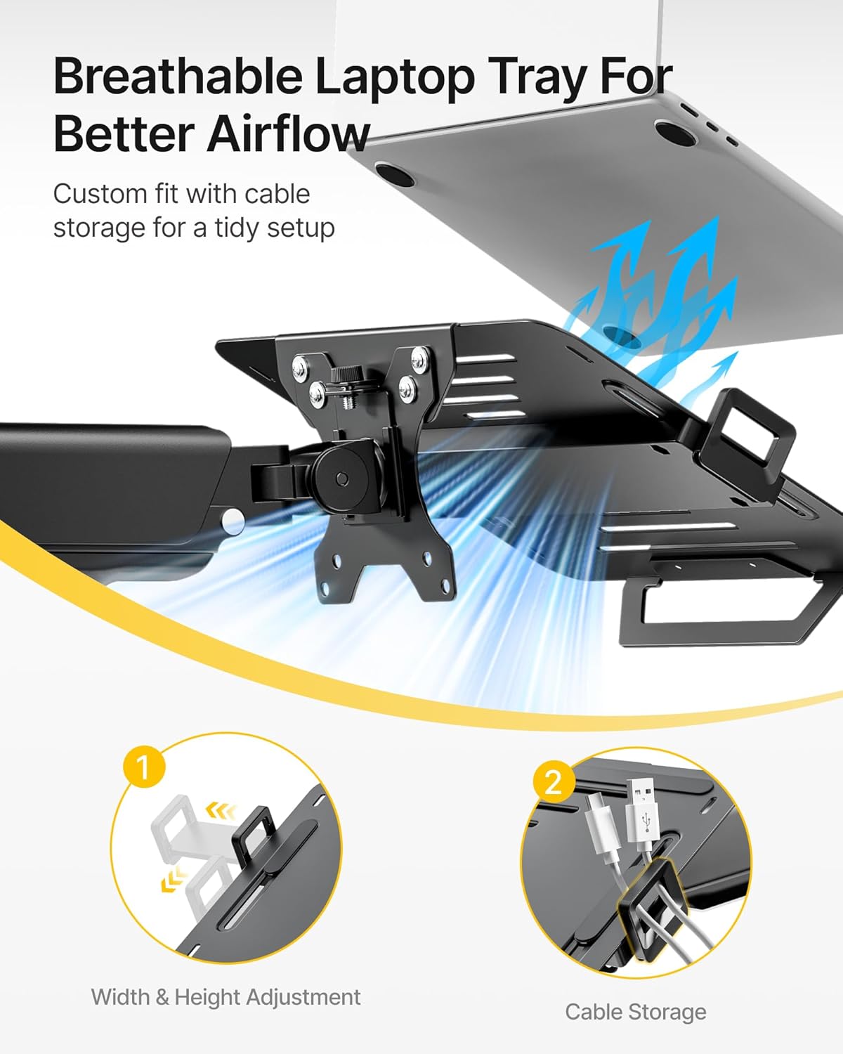 monTEK Laptop Arm Wall Mount, 2-in-1 Full Motion Monitor & Laptop Stand with Adjustable Tray, Fits Max 18" Notebook and 32" Screen, Metal Ergonomic Single Monitor Holds Up to 19.8lbs