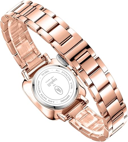 Miniatura 4 de TOPHILL Reloj para mujer, correa de acero inoxidable, cuadrado, espejo de zafiro, 98.4 ft, impermeable, reloj de pulsera para mujer