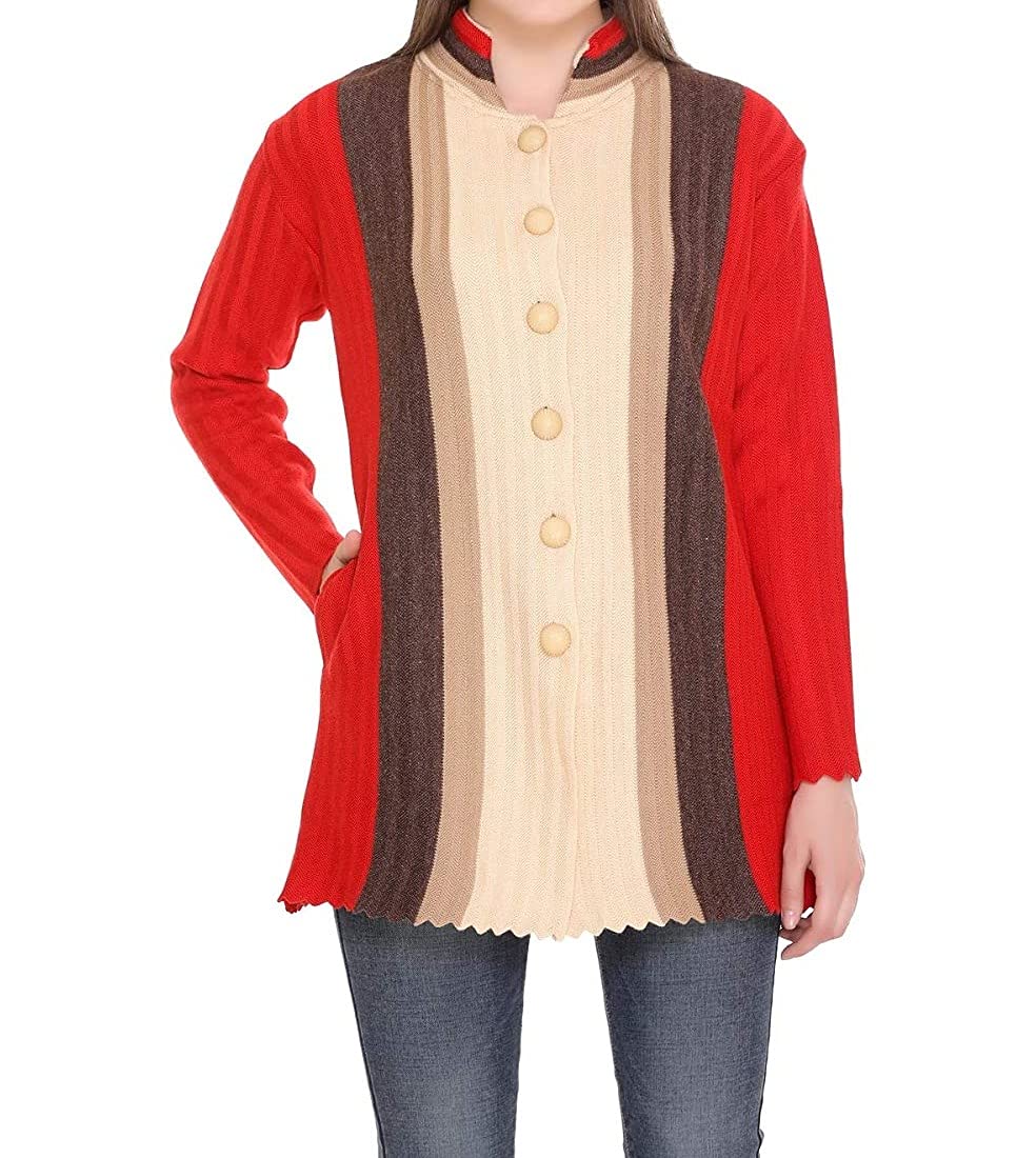 lady willington Women's Wool Round Neck Cardigan (BANDNECKPATTACOAT_Red_3XL)-picture-20