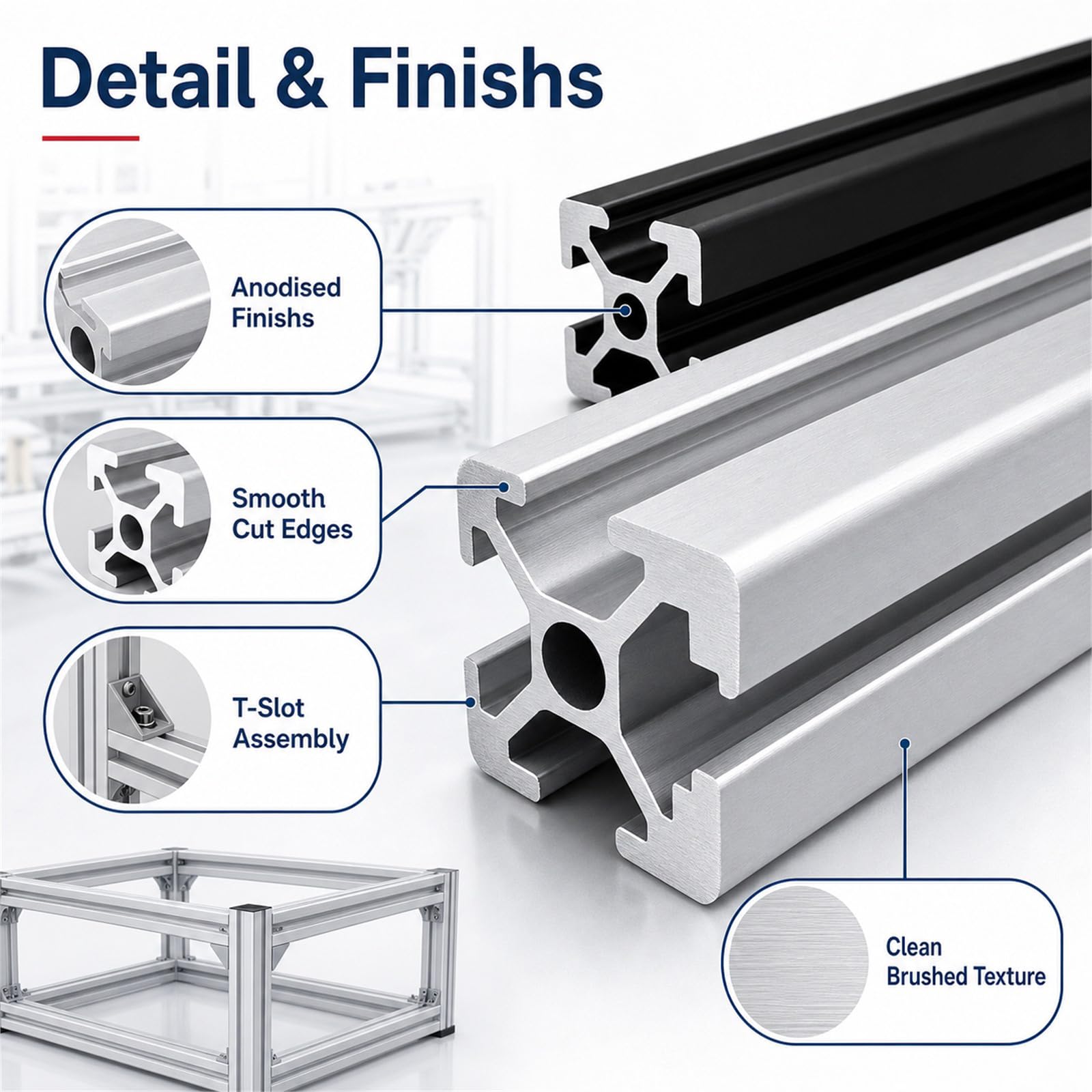 Quadratische Aluminium-Profile,Modulare Aluminiumprofile,Eloxiertes Wetterfestes Alu Profil,Hohe WitterungsbestäNdigkeit,FüR DIY 3D-Drucker Und CNC-Maschinen