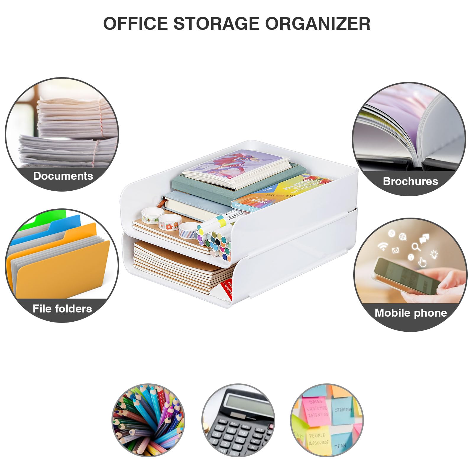 Greentainer 4-Stöckige Ablagekorb für A4, Dokumentenablage aus PET Kunststoff, Stapelbare Schreibtisch Organizer Briefkorb, Briefablage,A4-Papierablage für Zuhause,Büro,Schule(4pcs Weiß)
