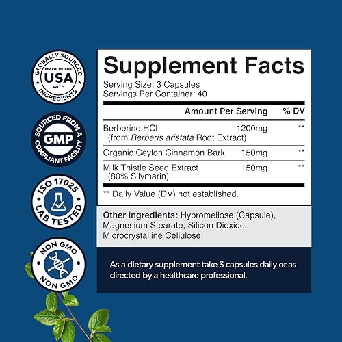 Miniatura 3 de Balancing Berberine Plus 1200mg por porción Complejo – Berberina antioxidante con cápsulas de canela de Ceilán más extracto de cardo mariano
