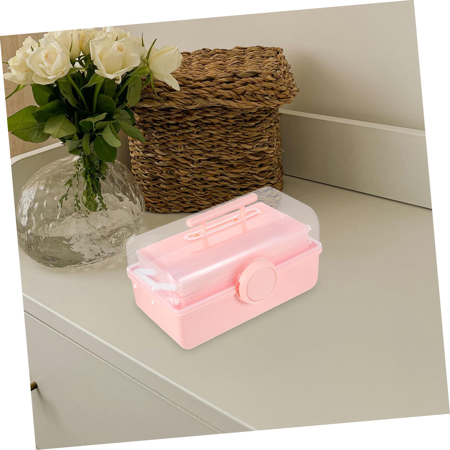 Organizer Cosmetici da Tavolo Rosa in Plastica, Capienza Grande