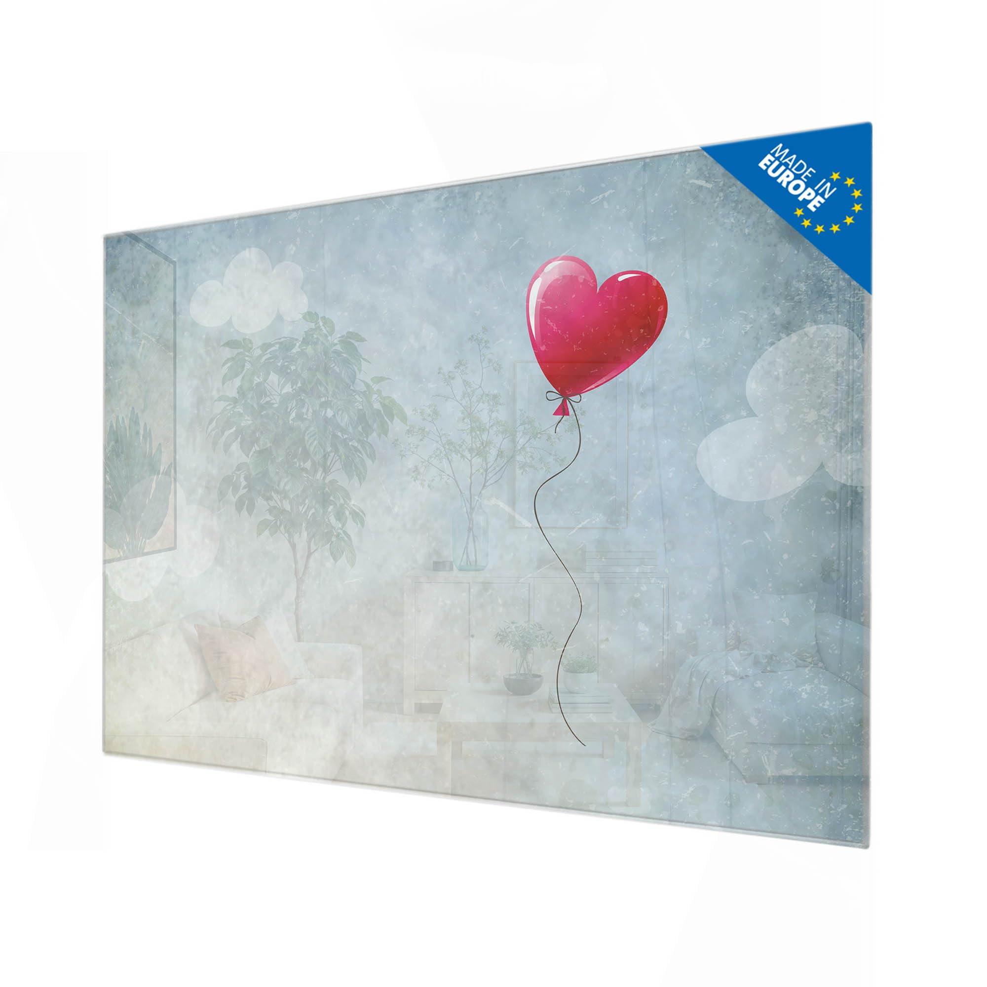 banjado Glas-Memoboard in 60x40cm für Fotos und Notizen im Herzdesign