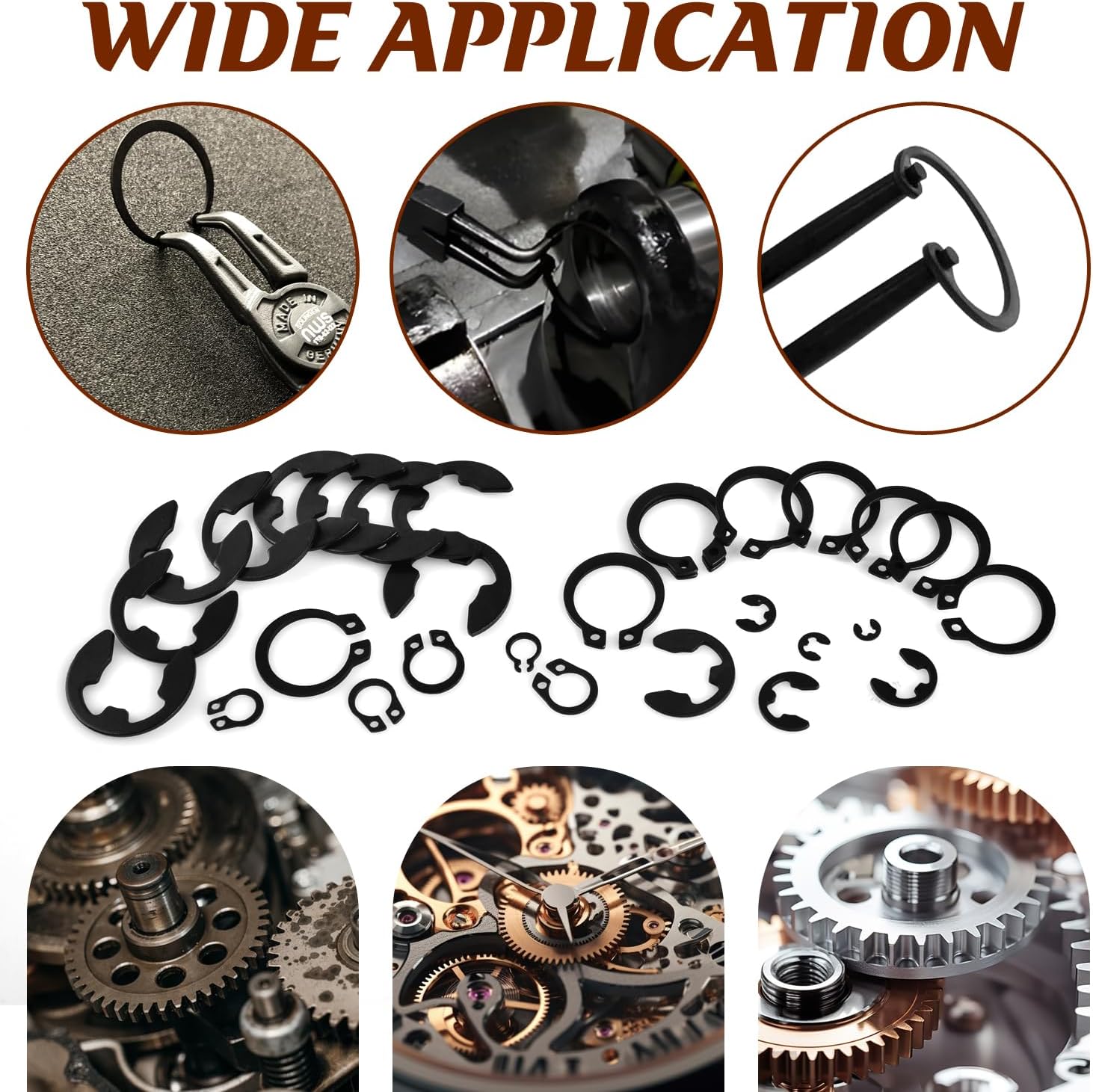 360Pcs Carbon Steel E-Clips & Snap Rings Assortment Kit (2.0mm-12mm) - Includes External Retaining Rings, C-Clips, Circlips for 5mm-16mm-24 Sizes Industrial Fastener Set thumbnail