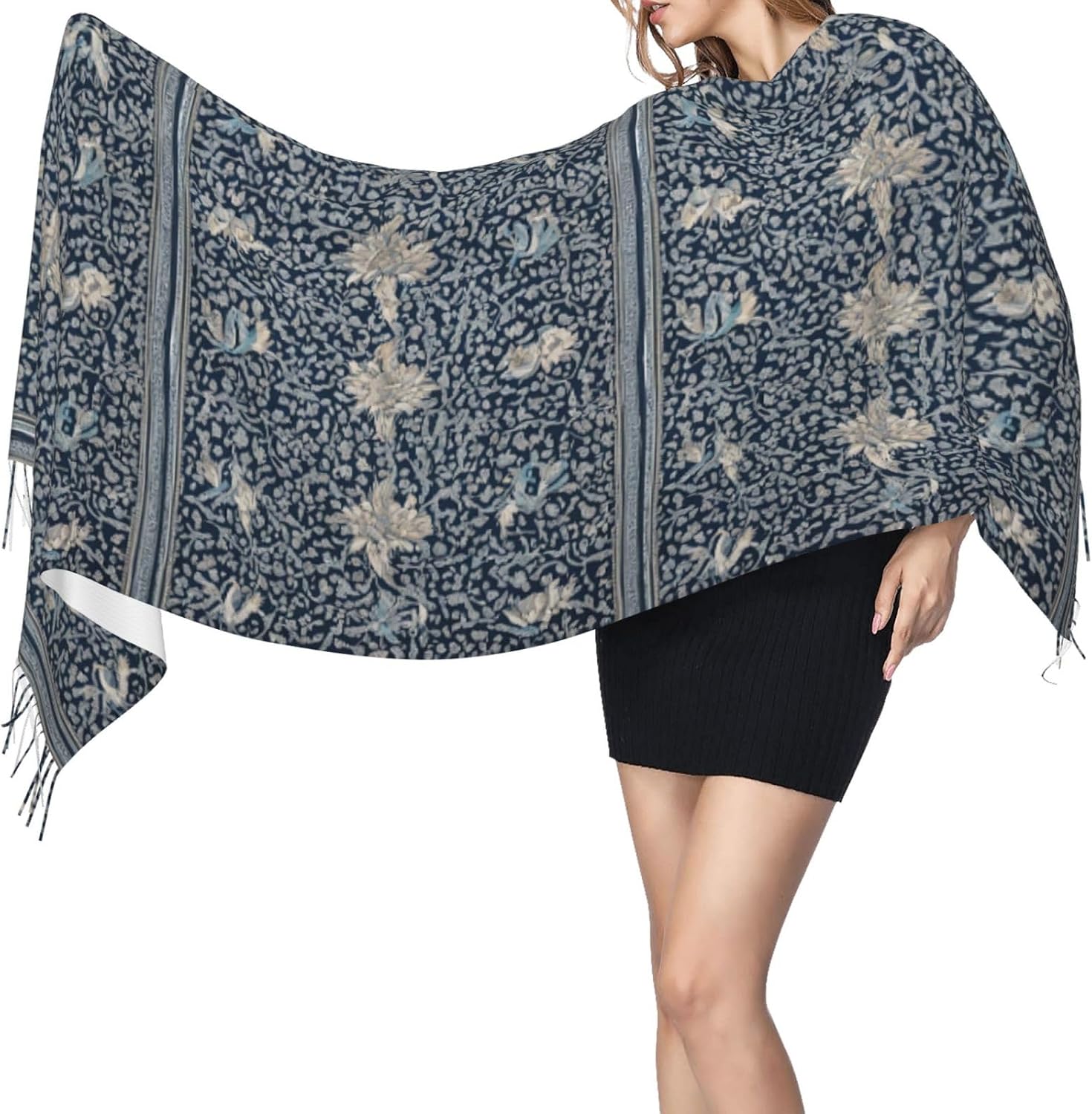 (Abstract Blue) Women's Soft Warm Scarf Large Plush Shawl Wrap with Fringe Fashion Winter Scarves for Cold Weather