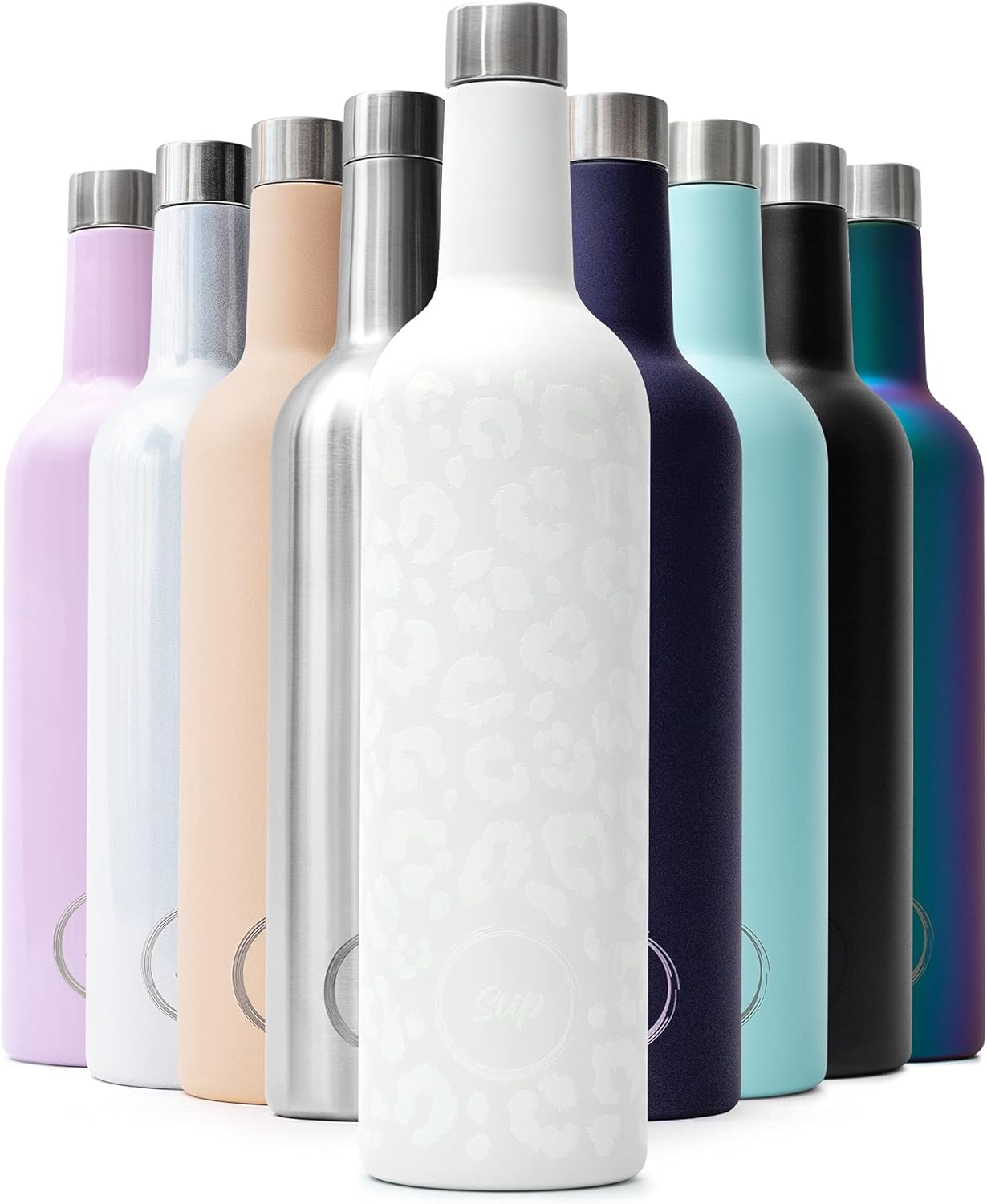 Sup Insulated Wine Bottle Cooler Stainless Steel Wine Cooler for Wine Bottles Keeps Rosé 24 Hours Cold or Mulled Wine 12 Hours Hot 750ml 75cl Wine Flask Snow Leopard