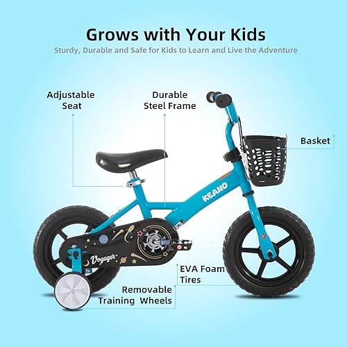 Miniatura 2 de KEANO Voyager 10 12 Inch Kids Bike for Boys and Girls Ages 1-4 Years, Toddler Bike with Training Wheels & Basket, Detachable Parent Push Handle,
