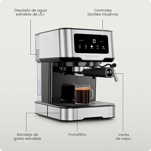 Miniatura 6 de Chefman CraftBrew - Máquina de café expreso digital con bomba de 15 bares con varita de vapor para café con leche y capuchino, máquina de café
