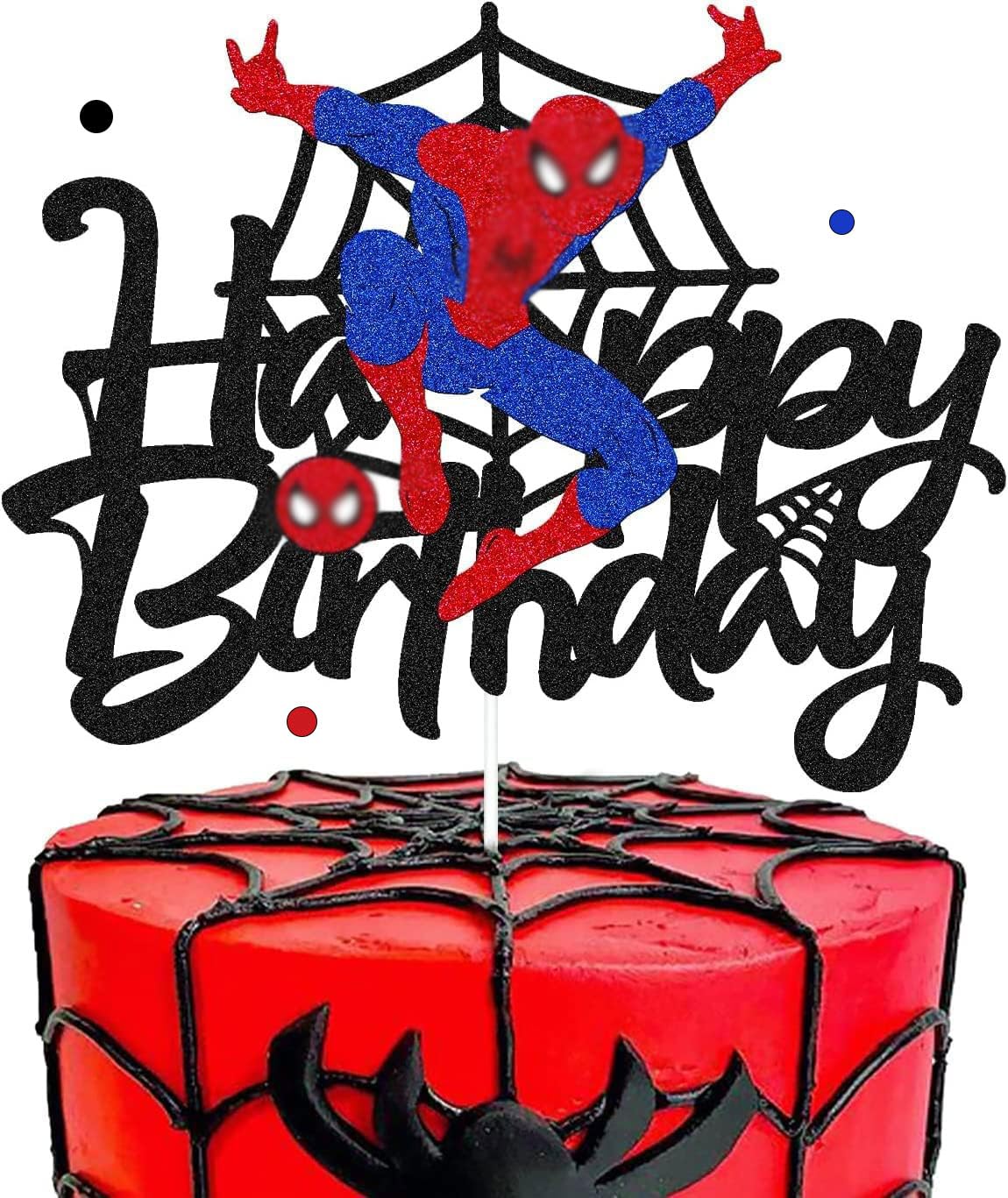 Confetti! Superhero Happy Birthday Cake Topper, Glitter Superhero Birthday Cake Decoration Super Hero Happy Birthday Cake Decor Boys Kids Super Power Party Decorations