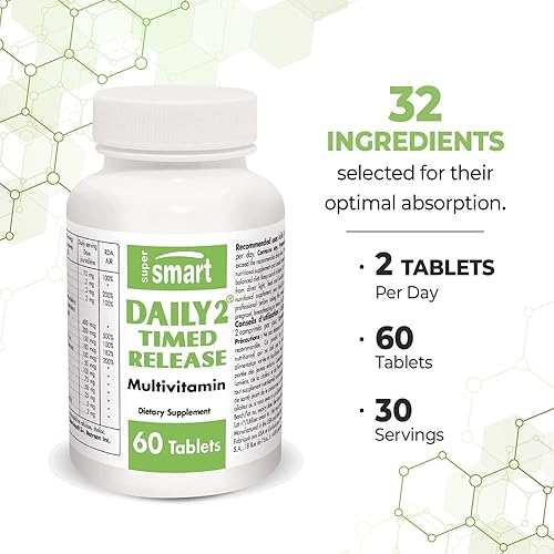 Miniatura 3 de SuperSmart Lanzamiento diario 2 veces (complejo avanzado) – Fórmula multivitamínica patentada 32 en 1 – con vitaminas, minerales, nutrientes y