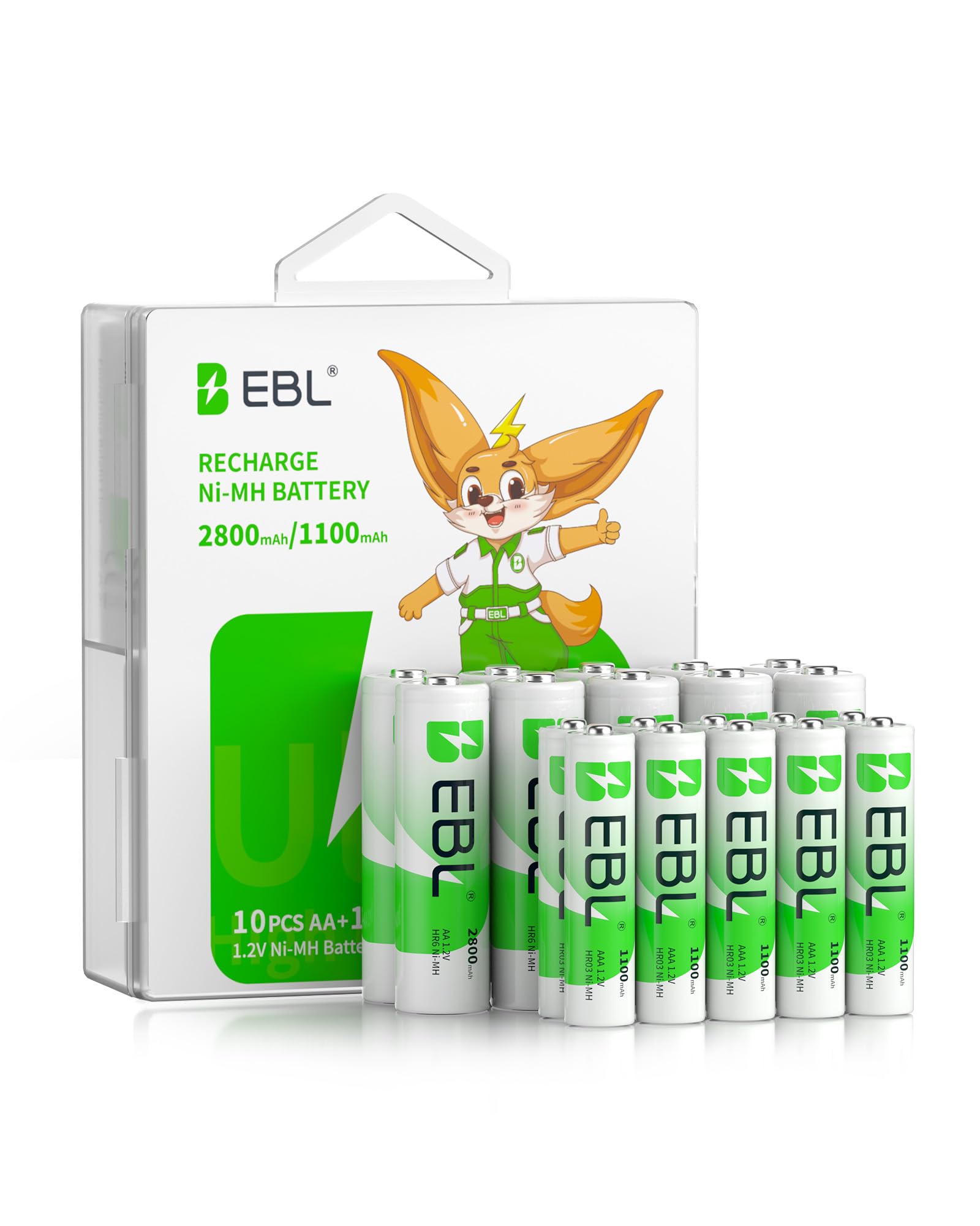 Rechargeable Batteries Combo, AA 2800mAh (10 Counts) and AAA 1100mAh (10 Counts) High Capacity Precharged Ni-MH Rechargeable Batteries with Battery Organizer Storage Box