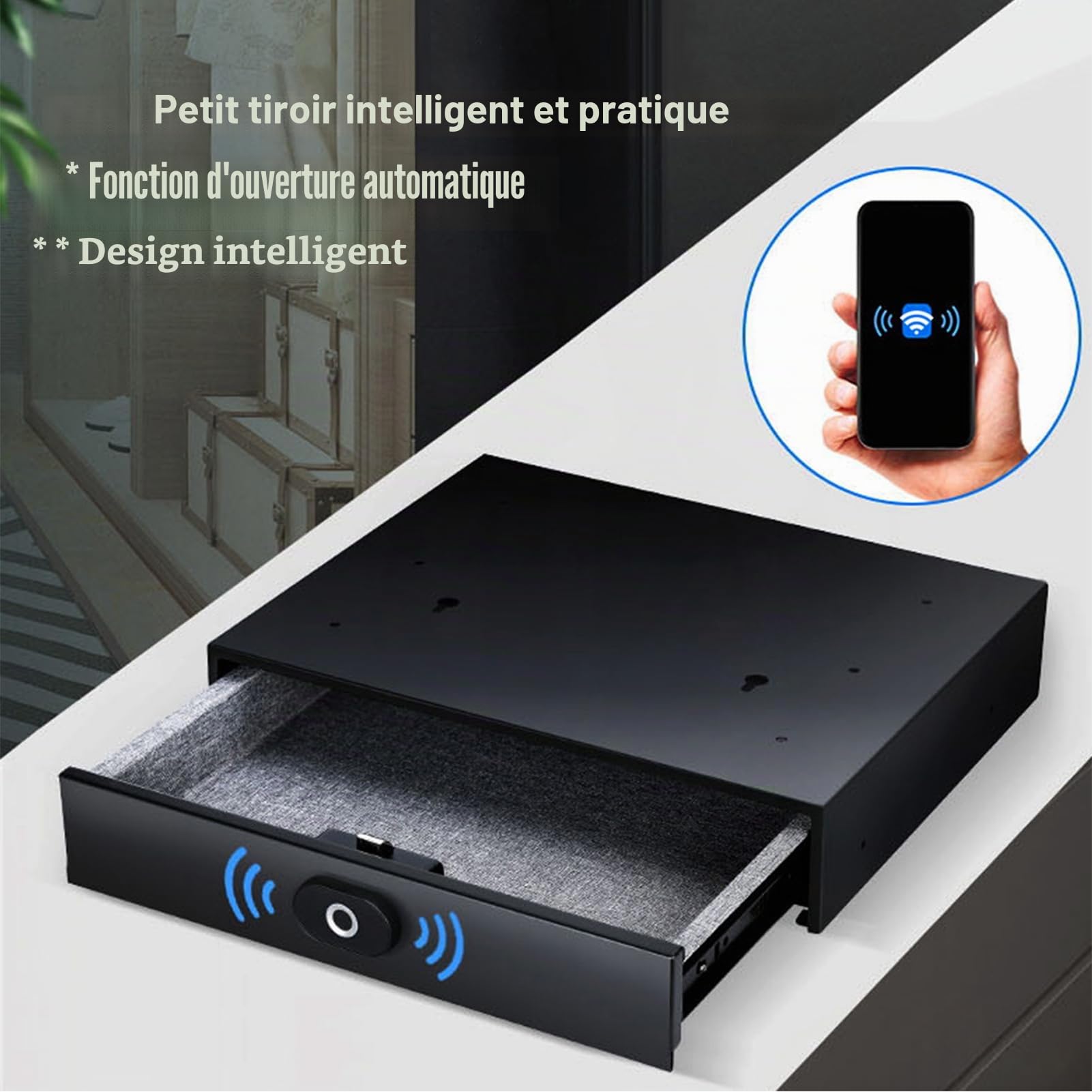 Coffre-fort à Empreintes Digitales, Coffre-fort Intelligent Portable avec Rail Coulissant à Bille en Acier Silencieux pour Hôtel de Bureau à Domicile, Boulon de Verrouillage en