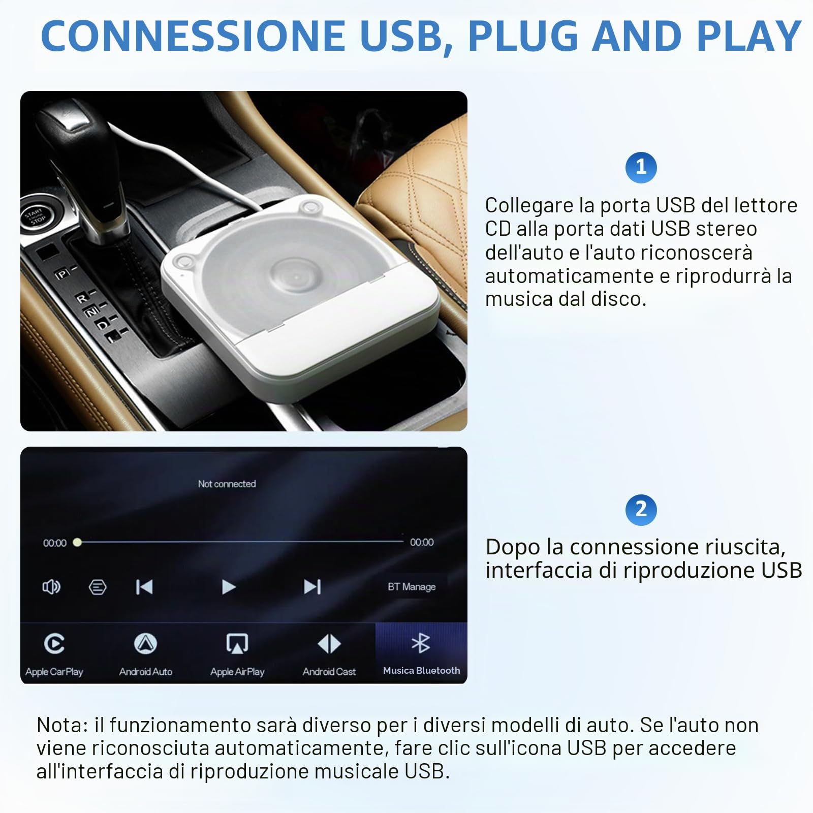 Lettore CD auto con porta USB – lettore CD esterno universale per auto