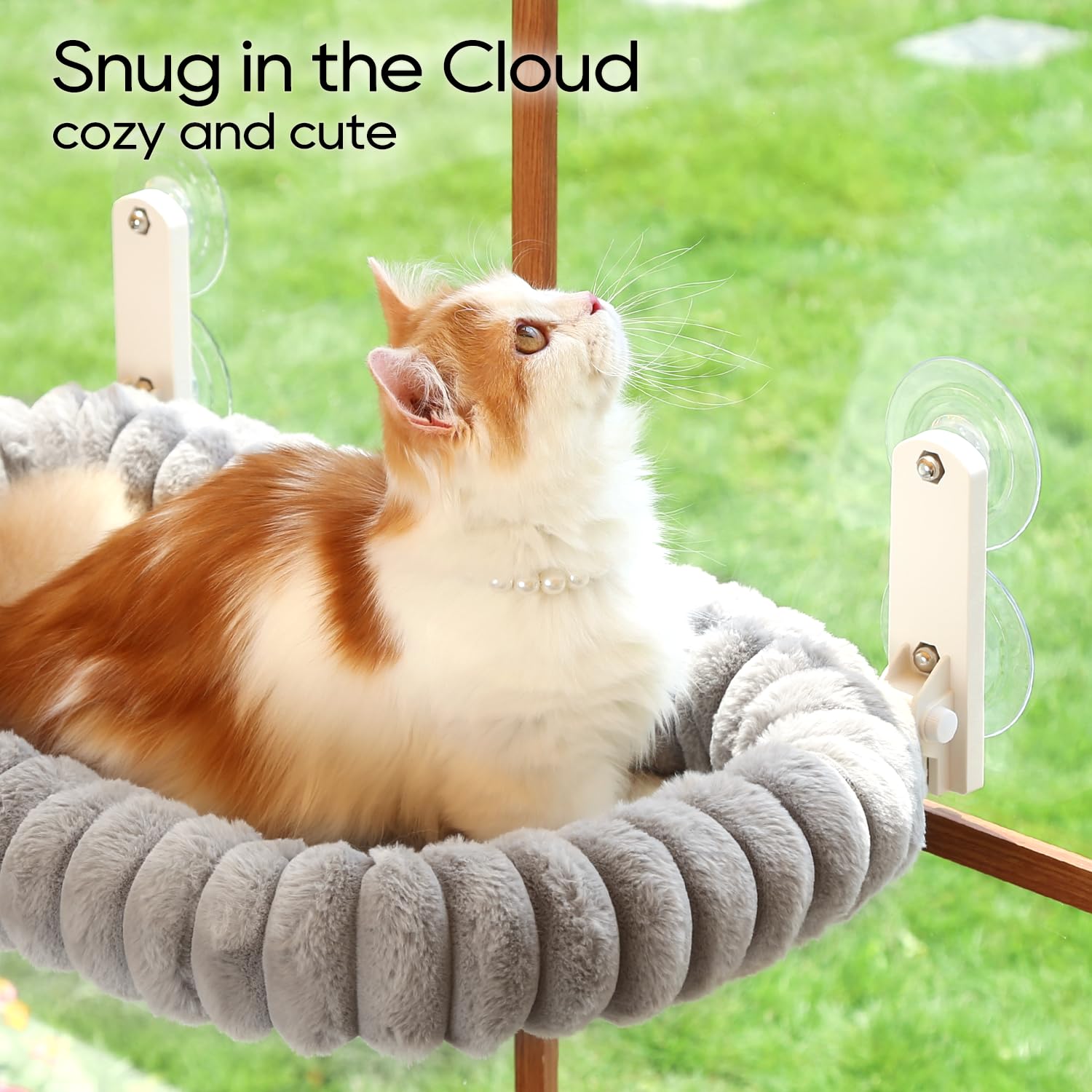 Zakkart SnugCloud Perchoir de fenêtre pliable pour chat – Sans fil, ultra doux, lavable en machine avec traversin à 4 côtés, cadre en métal, hamac de fenêtre pour grands chats et chatons (gris, taille