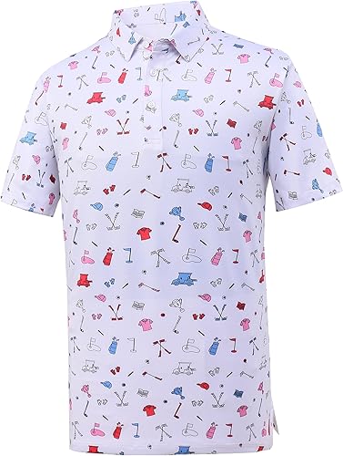 Mens Dry Fit Athletic Golf Polo Shirts Short Sleeve Moisture Wicking Performance Fabric White Golf Club Size XL