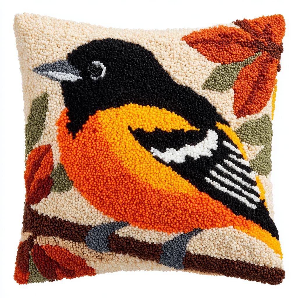 Taxpy DIY Latch Hook Cushion Kits, Birds on the Branches Needlework Embroidery Set Crochet Needlework Crafts with Latch Hook Tool 43x43cm
