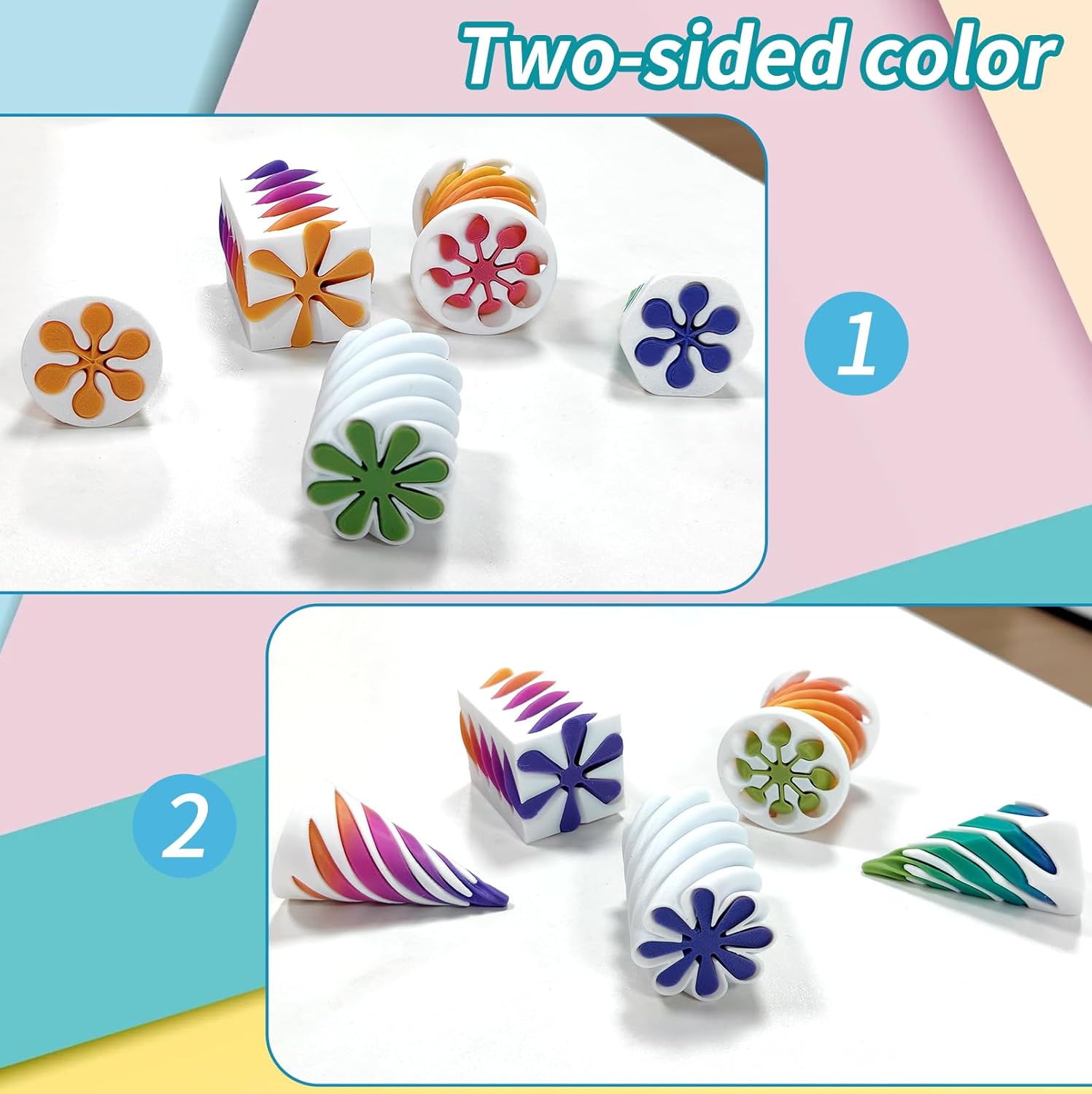 5 Pack Impossible Passthrough Fidget Toy, 3D Printed Impossible Cone, Rainbow Gradient Colors with White Base, 3D Printed Stress-Relief Toys for Adults