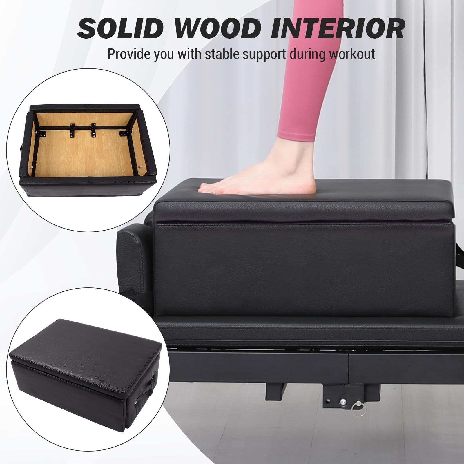 Garvee Boîte Pilates Reformer Pliable avec Poignée – Interneînement du Tronc, Posture, Rééducation – Noir