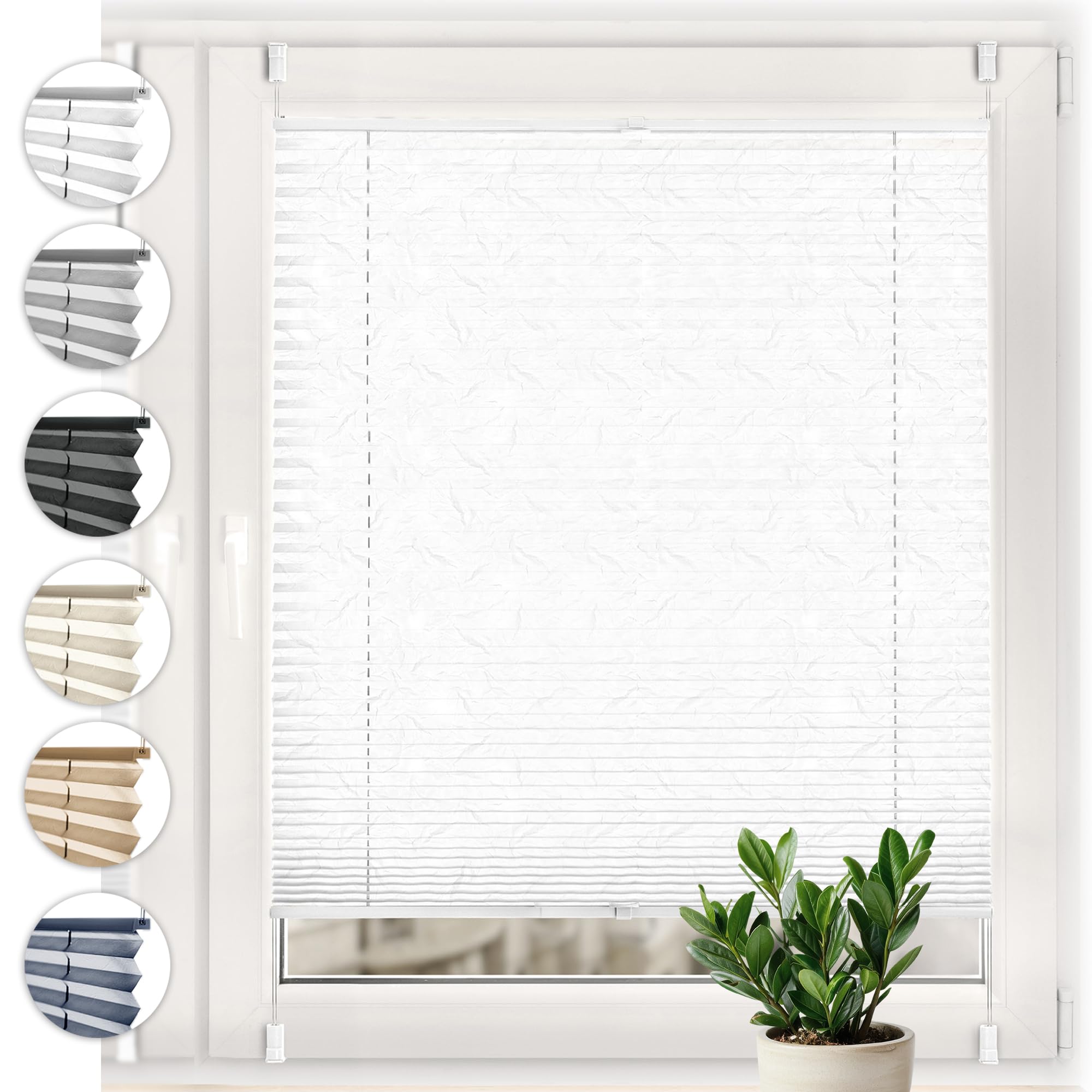 Sonello Plisségordijn Klemmfix zonder boren 55cm x 160cm Crèmewit rolgordijnen met klembeugel Plissé voor raam/deur geplooide met klemmen ondoorzichtig voor inkijkbescherming zonwering rolgordijn