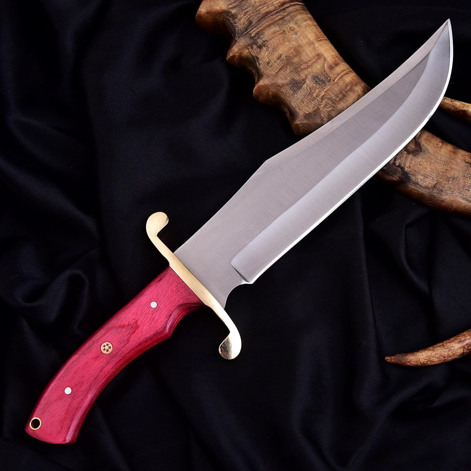 Nesmo - 051 Handmade D2 Steel Hunting Knife, Pakka Wood Handle, Bowie Knife with Leather Sheath