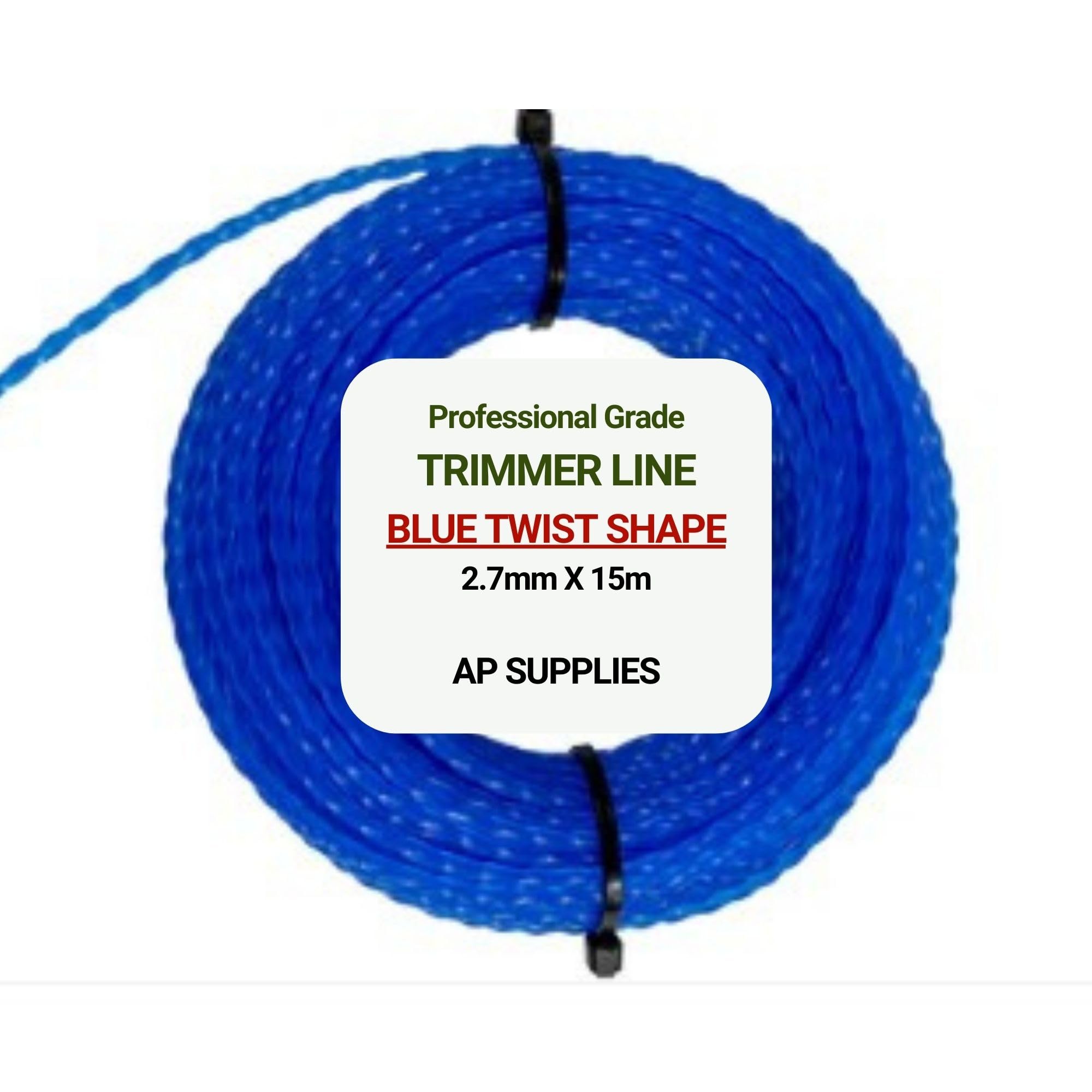 AP Supplies Strimmer Trimmer Line, Trim Cord Cable/Garden Grass Wire/Grass Trimmer/Strimmer Cord - superior cutting performance for all your lawn care and gardening needs.… (Blue Twist, 2.7mm X 15m)