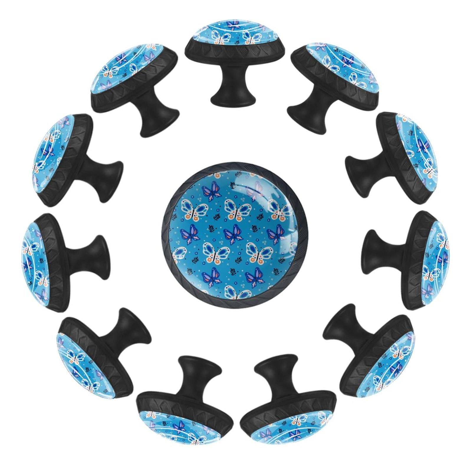 Boutons de tiroir 35 mm au design soigné papillon bleu pour meuble