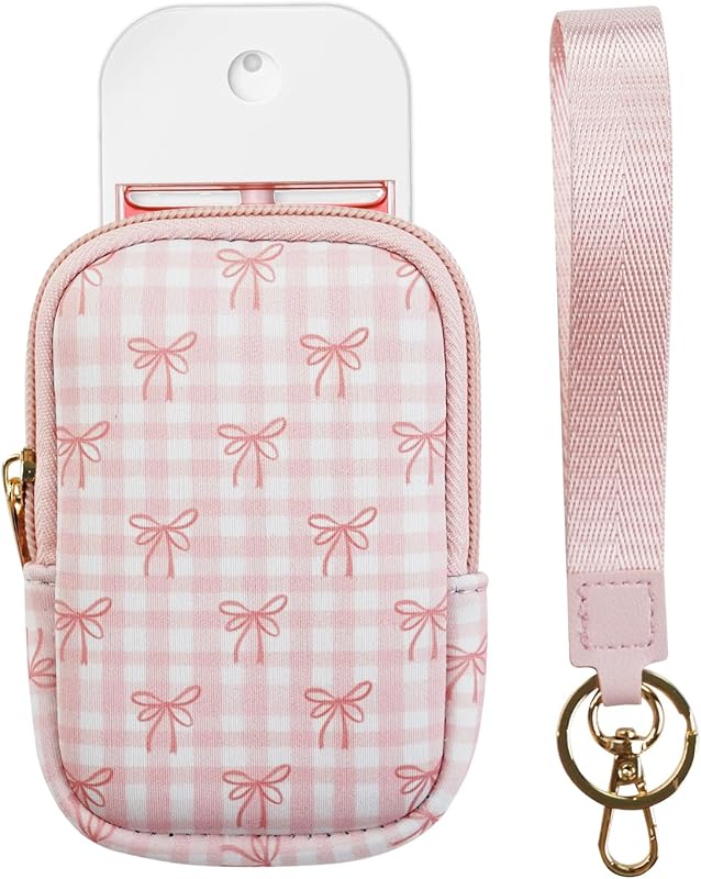 Elyndor Necessaire de Neoprene com Zíper e Mosquetão, Blush Bows, para Frasco de 30 mL, Compatível com Touchland Power Mist e Glow Mist