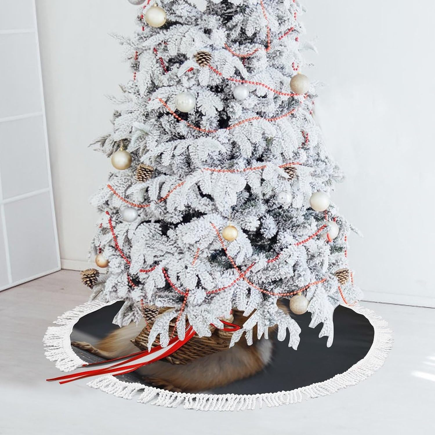 Squirrel Printed Christmas Tree Skirt 48 Inch Tree Skirt Christmas Tree Collar Christmas Tree Decorations Winter Xmas Tree Mat