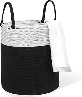 HDRNT Cesta para la ropa sucia trenzada de algodón, 50 l, con asa, cesta de almacenamiento para la colada, habitación infantil, baño (35 cm x 40 cm), color negro