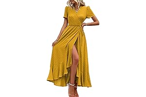 PRETTYGARDEN Women's Mustard Yellow Dress: Embrace Bohemian Elegance