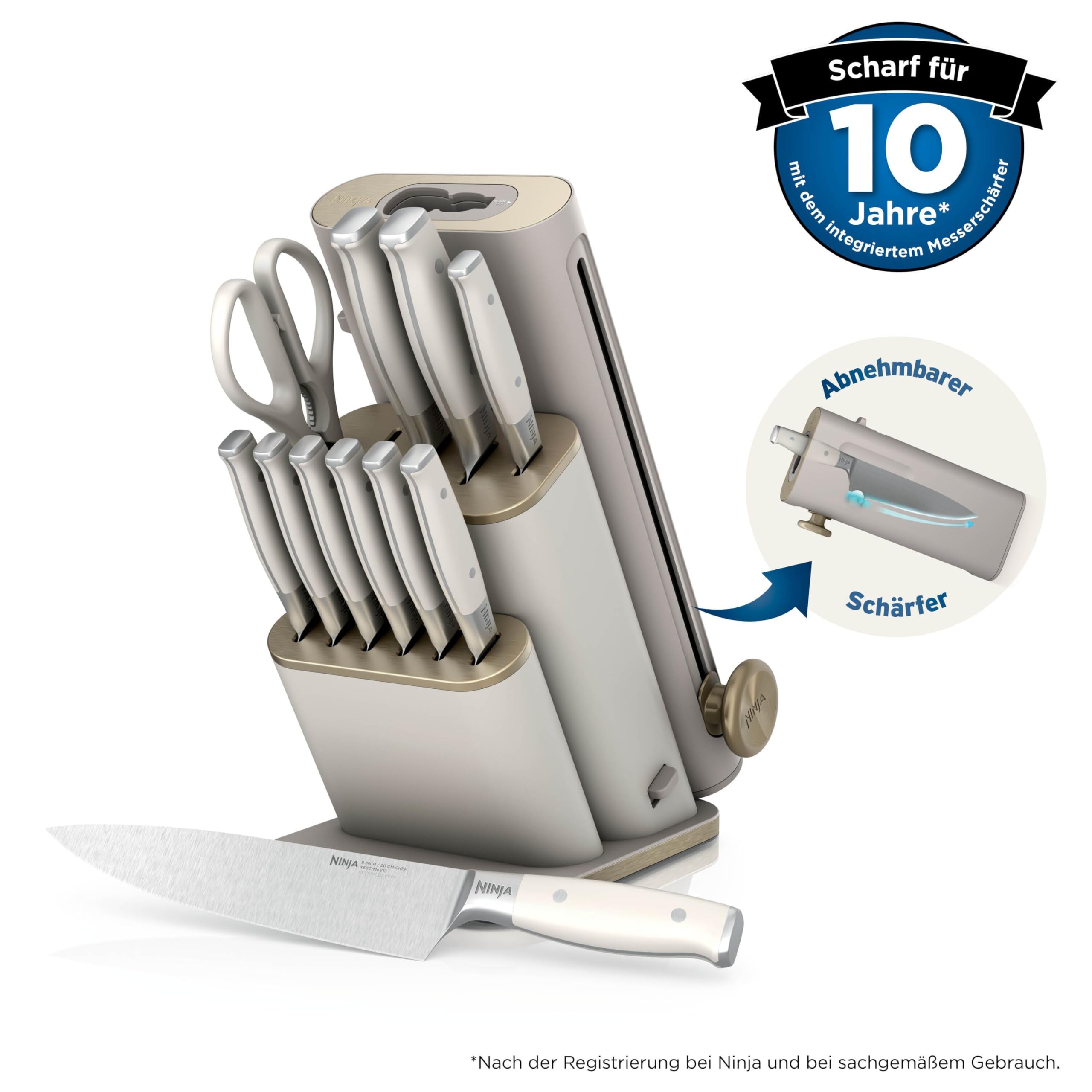 Ninja StaySharp 13-teiliges Messerblock-Set mit abnehmbarem Messerschärfer – Steingold NK32013EUUKSD1