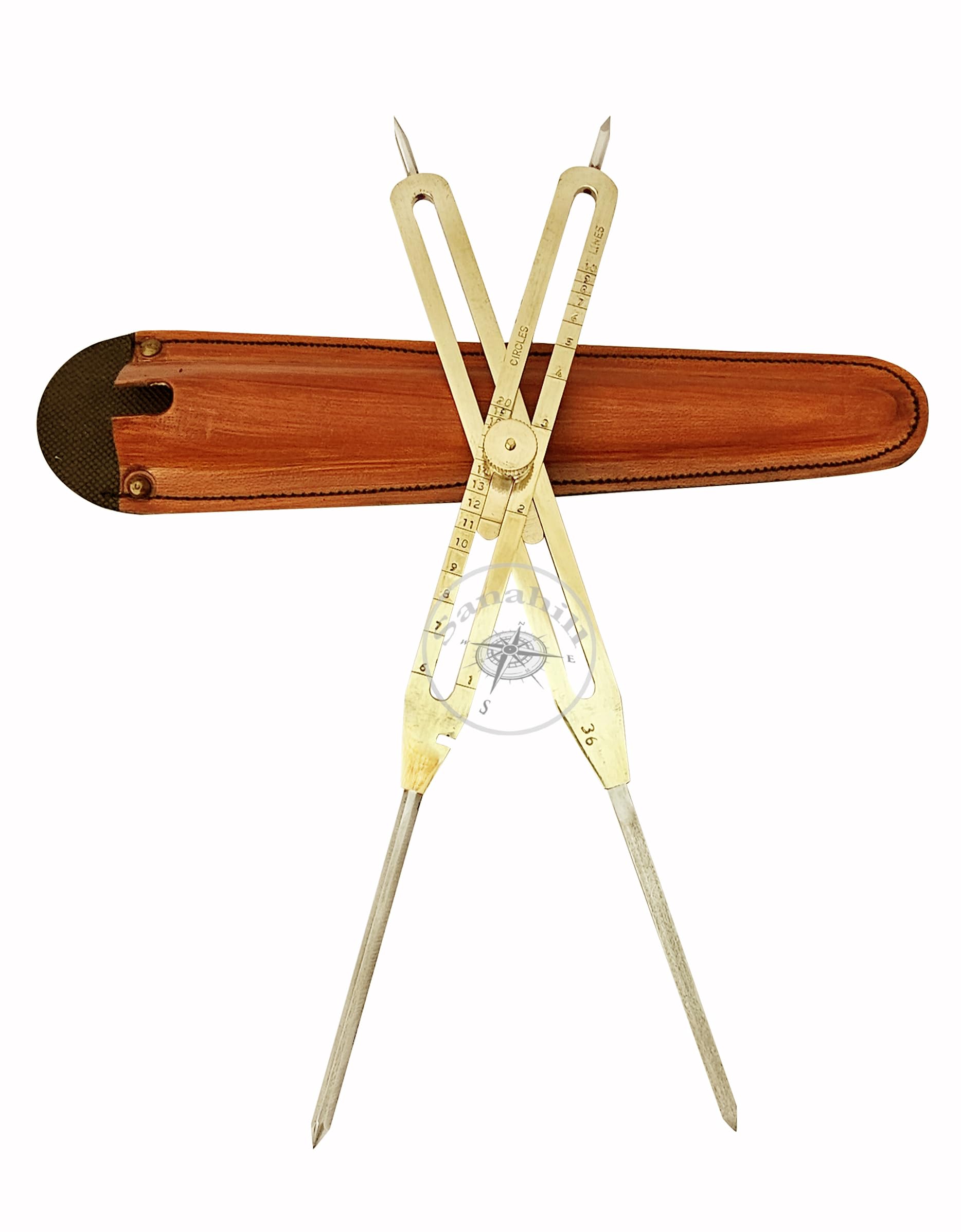Proportionale Trennwand aus massivem Messing, 30,5 cm, für Survey Engineering Zeichnen, Künstler, Werkzeug mit Ledertasche, goldfarben, M